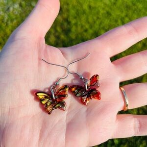 NWOT Butterfly Earrings in Red and Gold